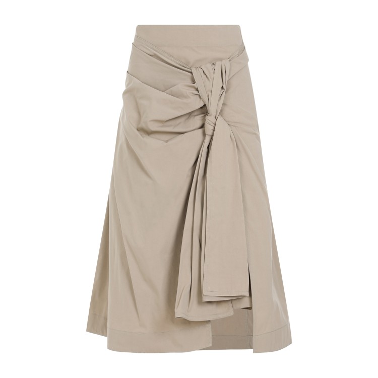 Shop Bottega Veneta Compact Knot Sand Cotton Midi Skirt In Neutrals