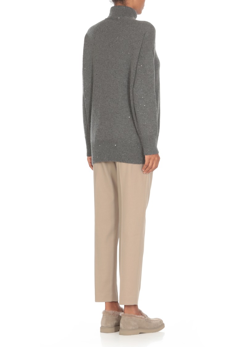 Brunello Cucinelli Sequin-embellished Roll-neck Jumper In Grey