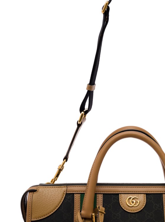 Shop Gucci Black And Brown Handbag With Web And Gg Motif In Canvas And Leather