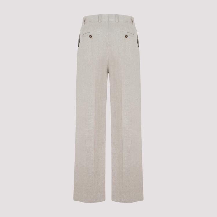 Shop Totême Ecru Linen Mid-waist Straight Trousers In Grey