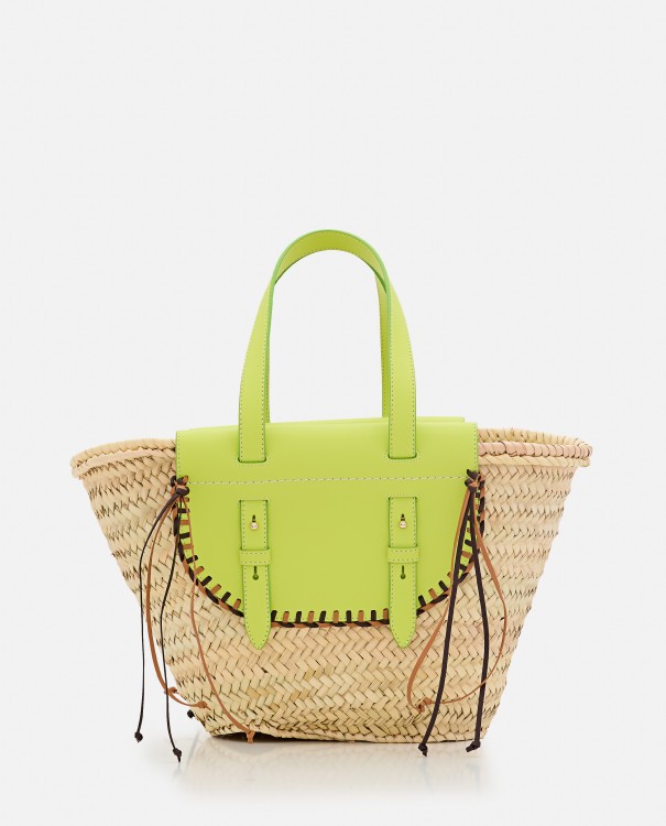 Cuba Lab Tropicana Straw And Leather Tote Bag In Yellow