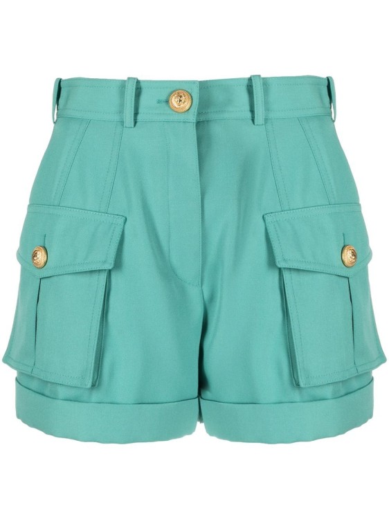Shop Balmain Green Cargo Shorts