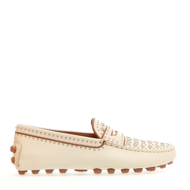 Shop Tod's White Leather Moccasin With Studs