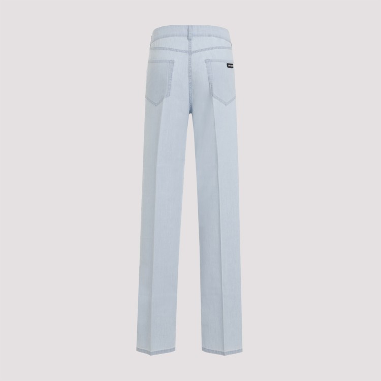 Shop Miu Miu Light Blue Cotton Pants In Grey