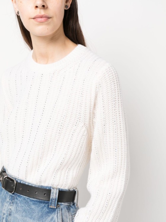 Shop Allude Rhinestone-embellished Ribbed-knit Jumper In White