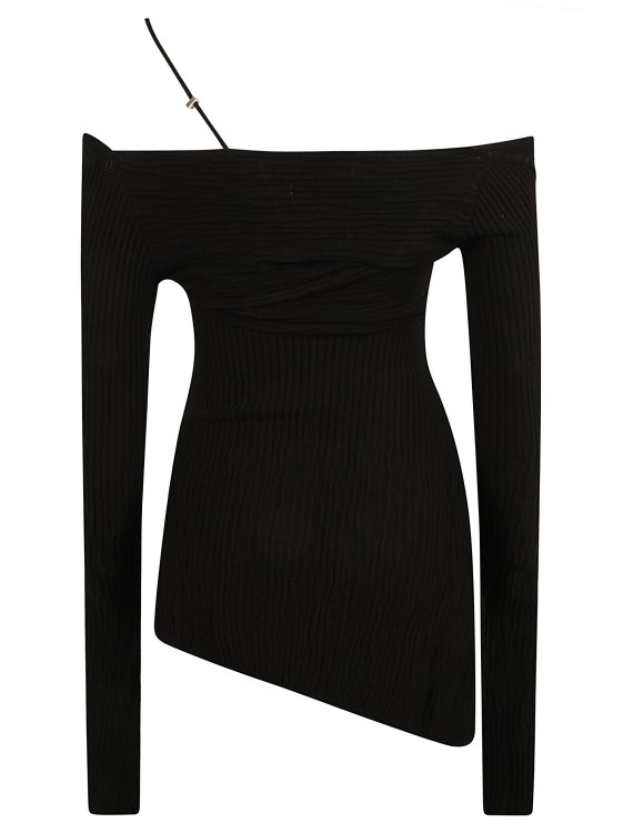 Shop Attico Desai Asymmetric Ribbed-knit Minidress In Black
