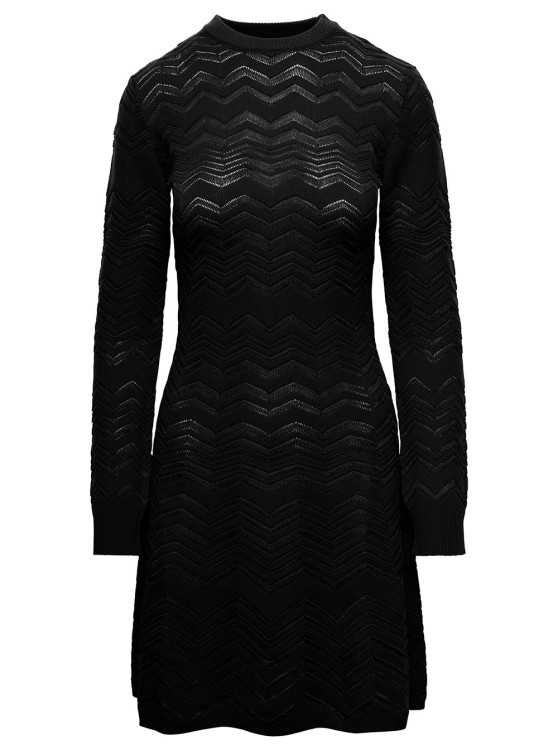 Missoni Wool Viscose Solid Coloured Chevron Mini Dress In Black