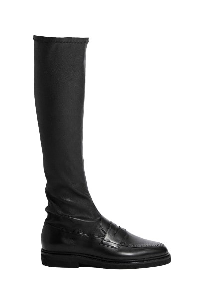 THOM BROWNE STRETCH KNEE HIGH PENNY LOAFER BOOTS
