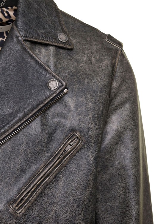 Shop Golden Goose Black Biker Jacket With Leopard Lining Leather