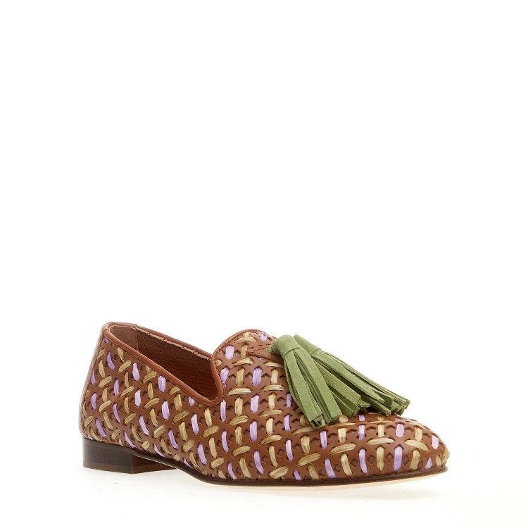 Shop Poesie Veneziane Woven Leather, Lilac And Green Slipper In Brown