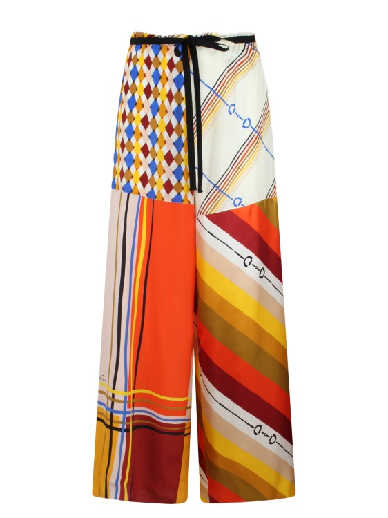 Shop Gucci Heritage Patchwork Print Silk Trousers In Multicolor
