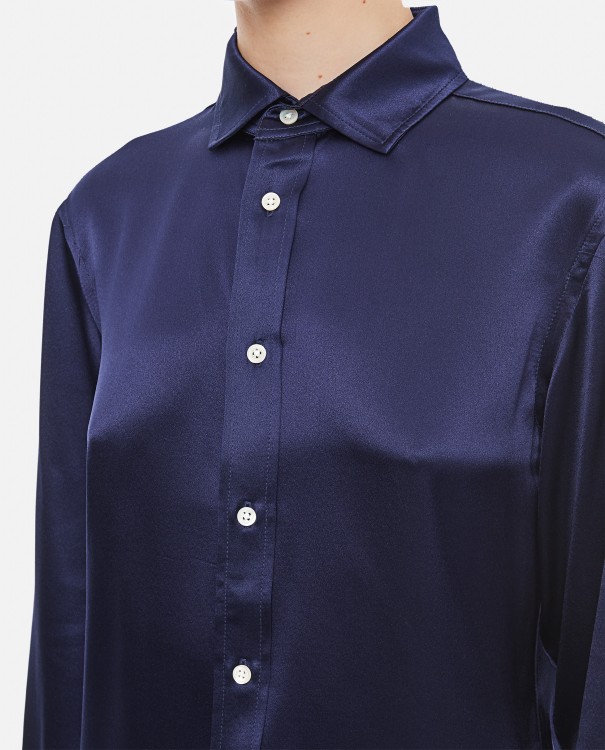 Shop Polo Ralph Lauren Long Sleeve Button Front Silk Shirt In Grey