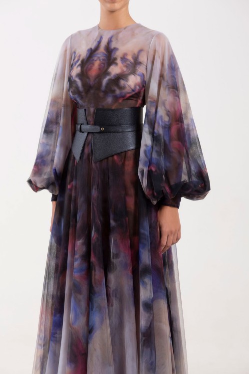 Shop Saiid Kobeisy Chromatic Printed Tulle Dress In Grey