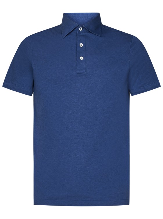 Shop Luigi Borrelli Blue Cotton Jersey Polo Shirt