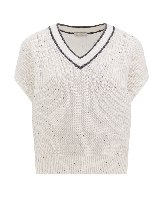 Shop Brunello Cucinelli Wool Blend Sweater With Sequins In White