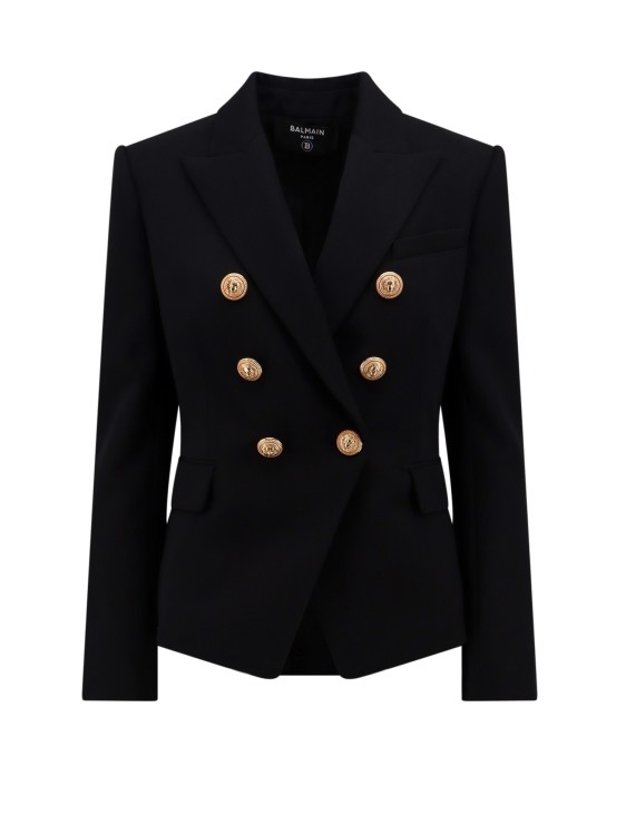 Shop Balmain Wool Blazer With Iconic Metal Buttons In Black