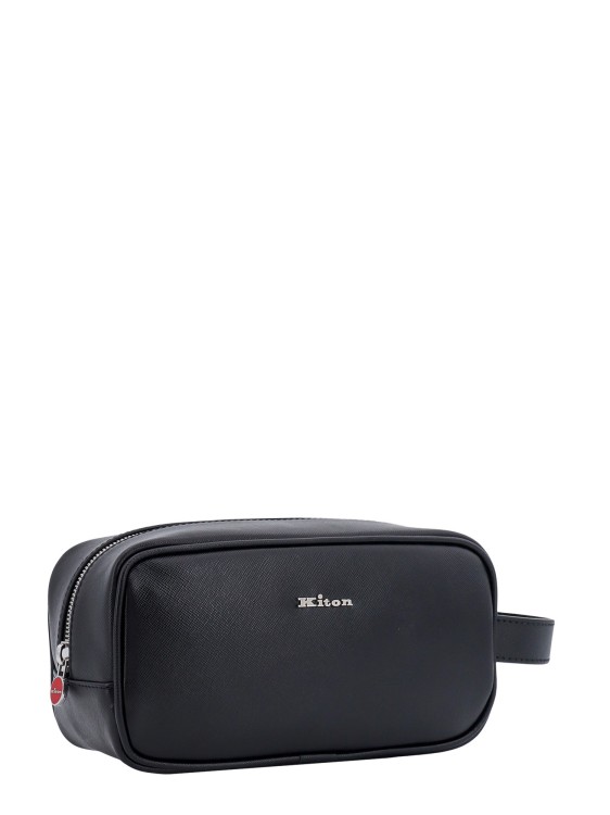 Shop Kiton Leather Beauty Case With Metal Logo In Black