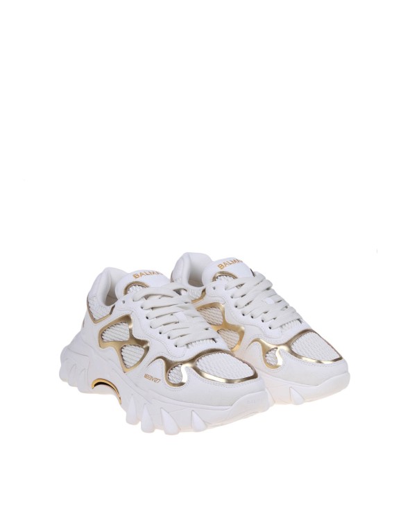Shop Balmain B-east Sneakers In White And Gold Suede And Leather