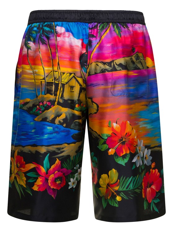Shop Dolce & Gabbana Multicolor Bermuda Shorts With All-over Hawaiian Print And Drawstrig In Silk