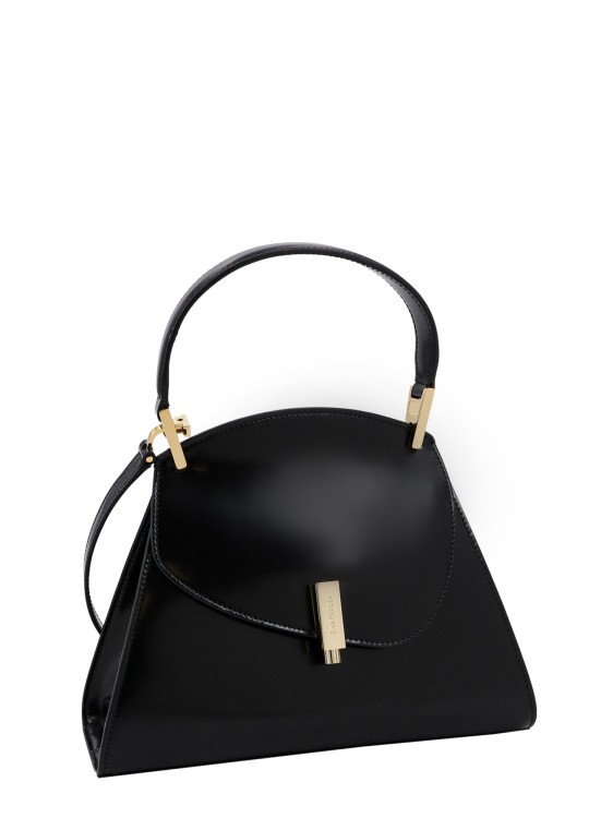 Shop Ferragamo Leather Handbag With Metal Logoed Detail In Black
