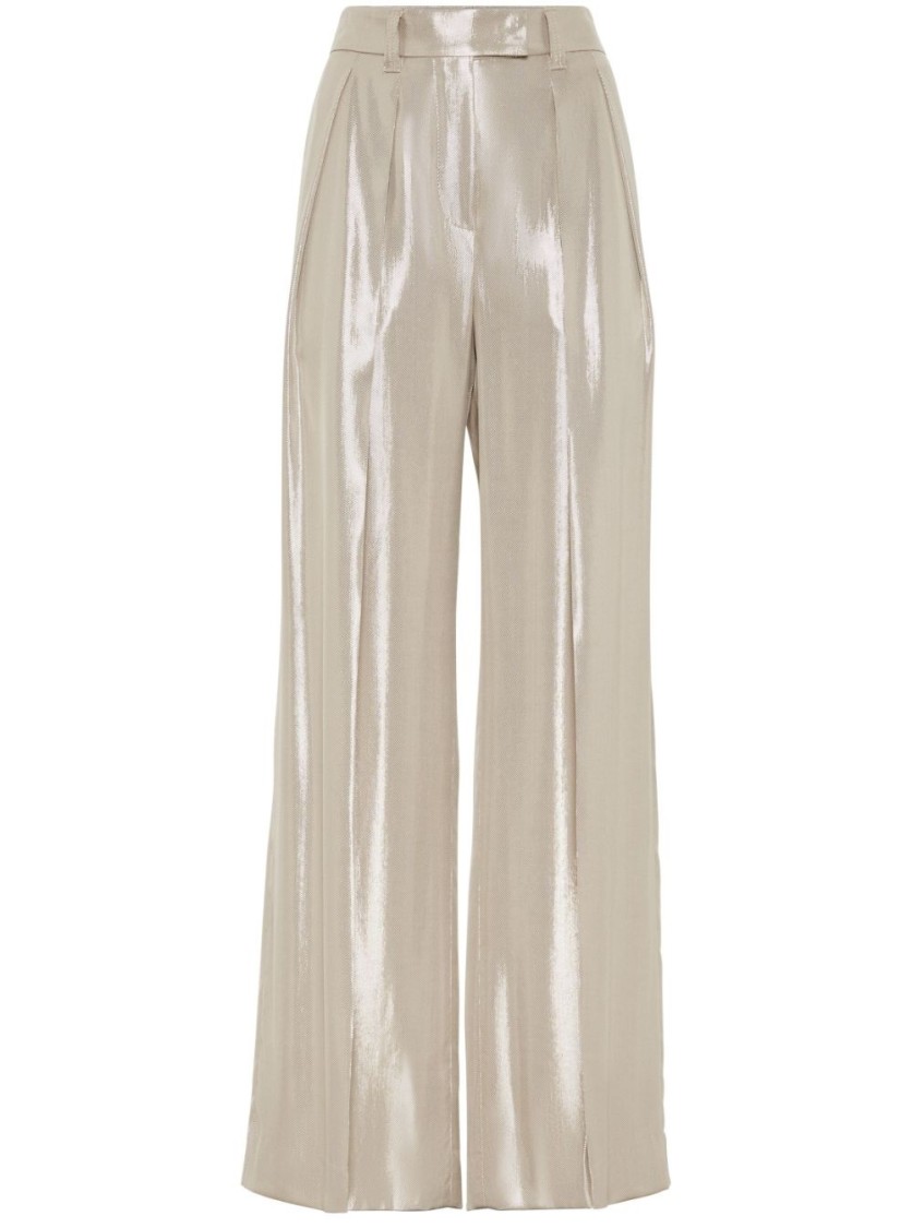 Brunello Cucinelli Women's Sparkling Linen Gabardine Loose Track Trousers In Neutrals