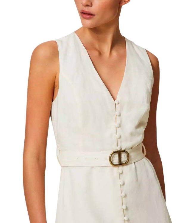 Shop Twinset Ivory Long Linen Dress In Neutrals