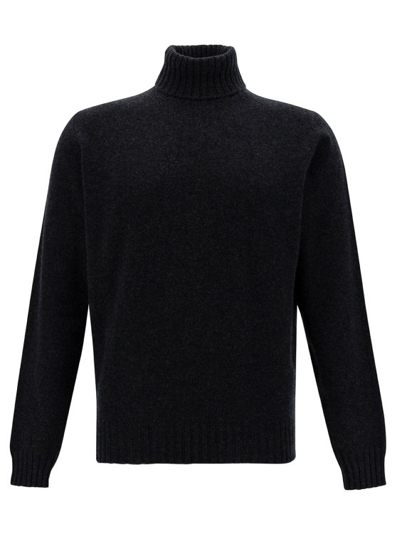 Gaudenzi Grey Turtleneck Sweater With Ribbed Trims In Wool And Cashmere In Black