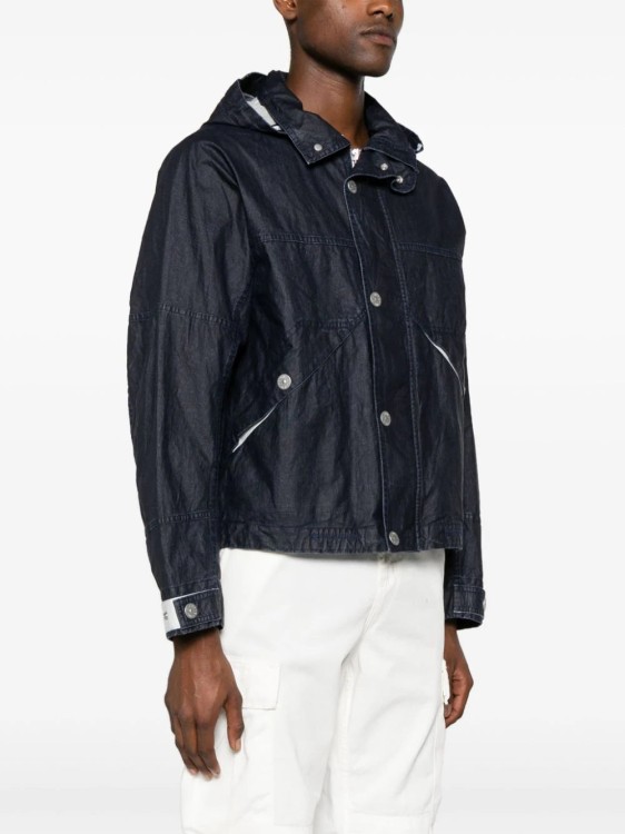 Shop Stone Island Raw Plated Linen Hooded Jacket In Blue