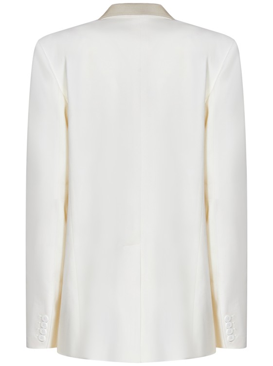 Shop Attico Single-breasted Stretch Wool Gabardine Masculine Blazer In White