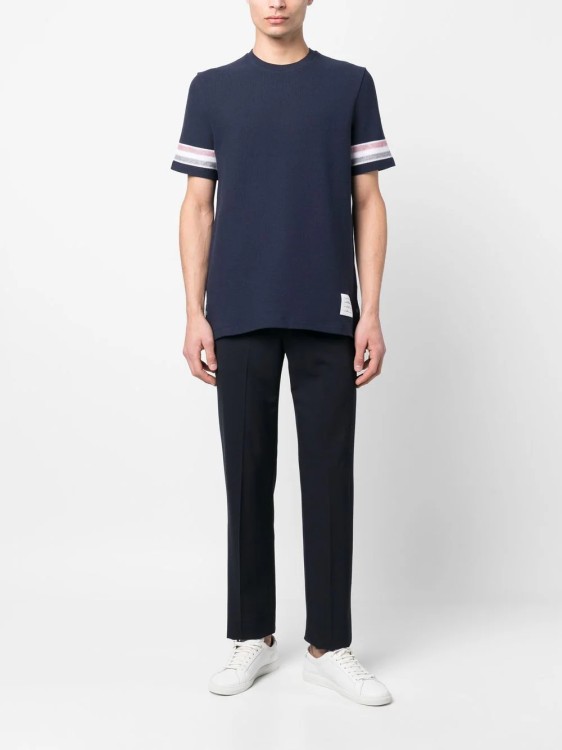 Shop Thom Browne Navy Blue Tri-colour Stripe Print T-shirt In Black