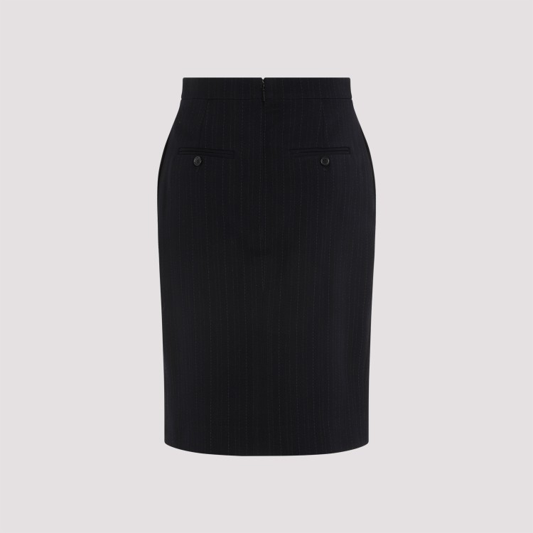 Shop Saint Laurent Blue Virgin Wool Midi Skirt In Black