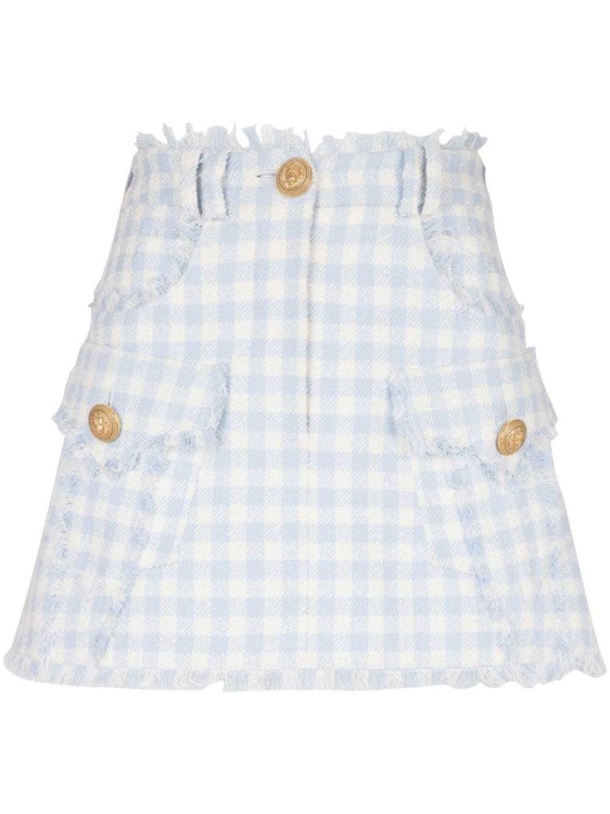 Shop Balmain Gingham-pattern A-line Miniskirt In Blue
