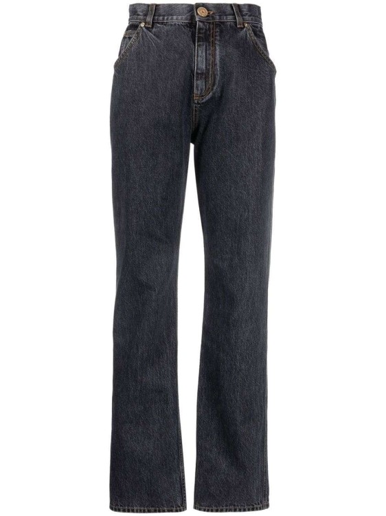 Shop Balmain High-waisted Noir Straight-leg Denim Jeans In Black