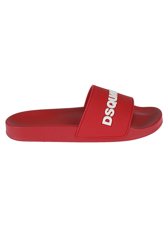 Dsquared2 Cherry Red/off White Rubber Logo-print Sliders