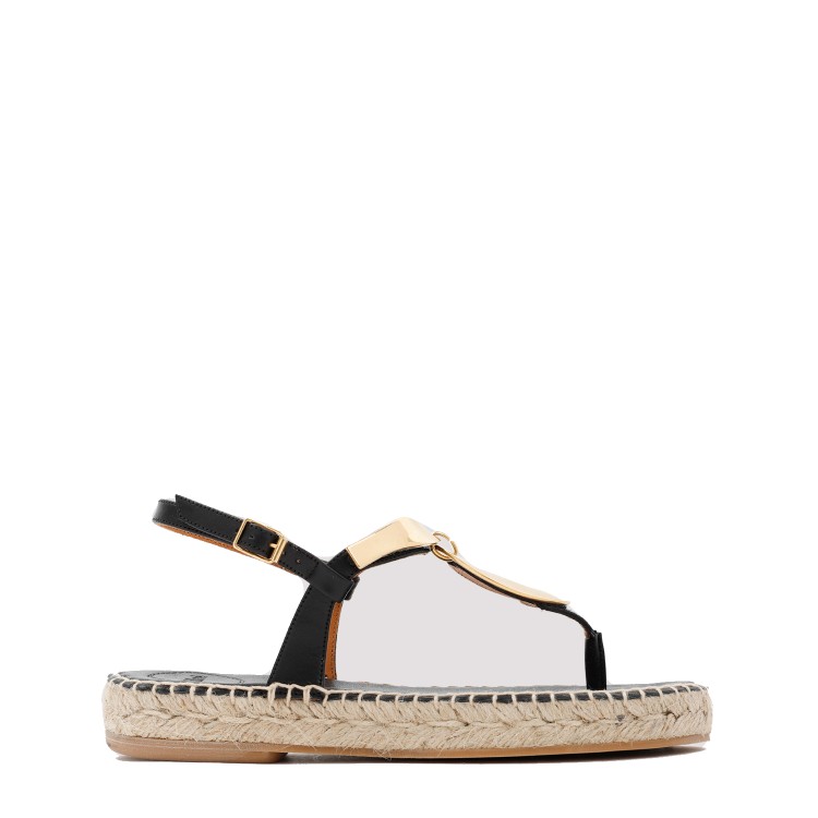 Chloé Black And Gold Pema Flat Sandals In Neutrals