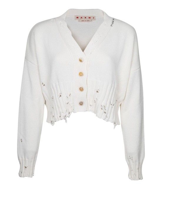 Marni Cropped Cardigan In White Cotton In Gold