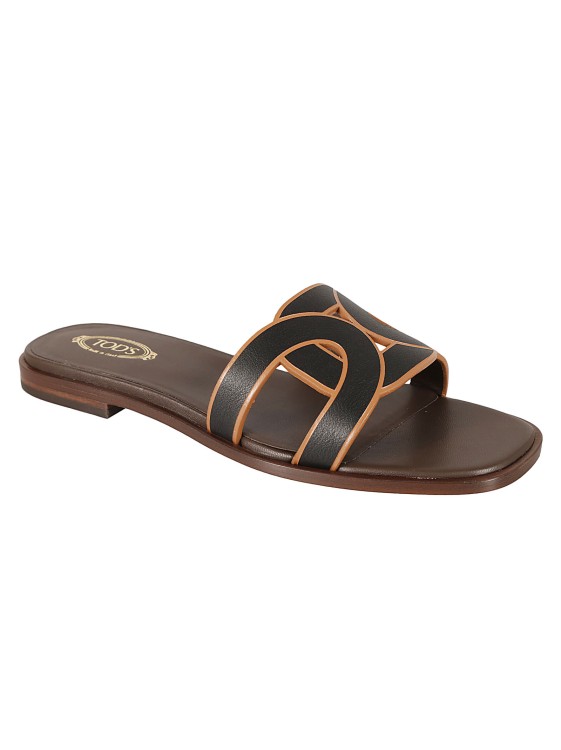 Shop Tod's Leather Slides In Brown