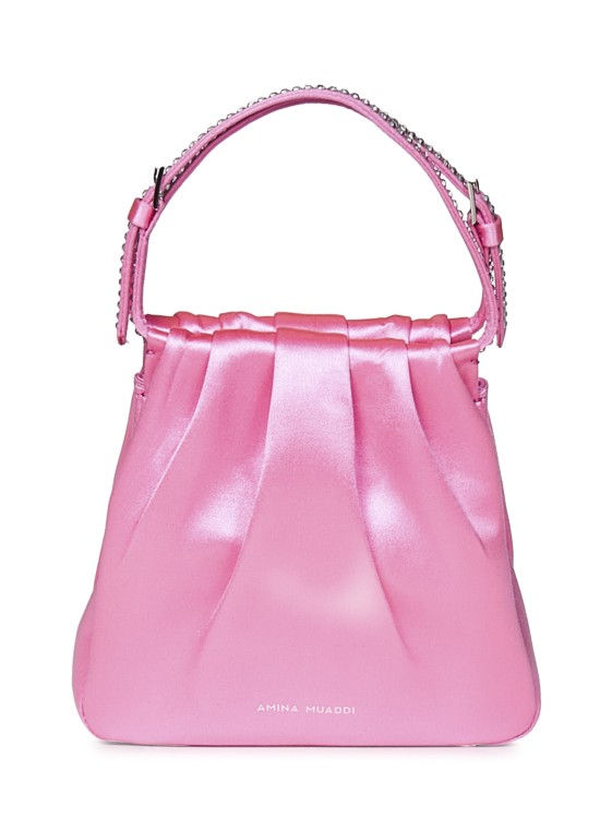 Shop Amina Muaddi Vittoria Crystal Pink Satin Handbag